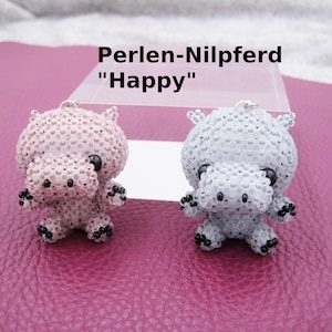 Give-Away pearl hippo, keyring, souvenir, thank you gift, pearled figure, lucky charm, bighead, pearl animal, beaded animal