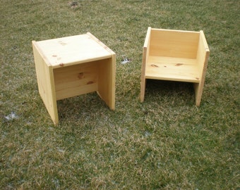 Reversible stool, cube stool, children's stool, chair, classic made of untreated pine glued wood