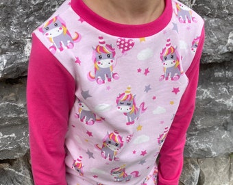 Langarm-Shirt Kinder, Kinder Pullover, Kinder Shirt, Mädchen, T-Shirt, kurzarm, Longsleeve, Einhorn