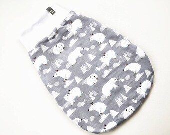 3-6 months baby romper bag, sleeping bag, lined, eco-cotton teddy, polar bear