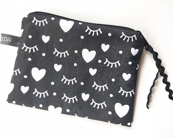 KrimsKrams bag, pencil case, pouch, cosmetic bag, make-up bag, dots, hearts