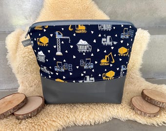 Large cosmetic bag, toiletry bag, wash bag, diaper bag, pouch, children, personalized, construction site