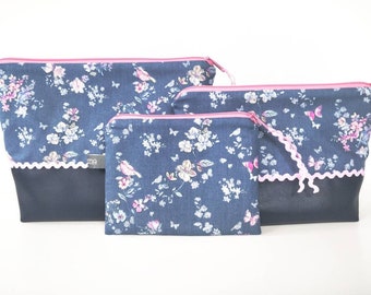 Cosmetic bag set, toiletry bag, make-up bag, makeup bag, bag, flowers