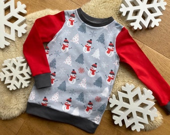 Langarm-Shirt Kinder, Kinder Pullover, Kinder Shirt, Jungen, Weihnachten, Nikolaus, Weihnachtspullover, Schneemann, Winter