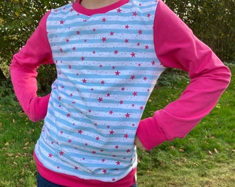 Langarm-Shirt Kinder, Kinder Pullover, Kinder Shirt, Mädchen, T-Shirt, kurzarm, Longsleeve, Sterne, Streifen, Ringel, pink