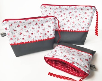 Cosmetic bag set, toiletry bag, make-up bag, makeup bag, bag, florets