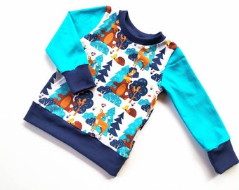 Maglietta a maniche lunghe per bambini, maglione per bambini, maglietta per bambini, neonati, ragazzi, ragazze, maglietta, manica corta, animali della foresta