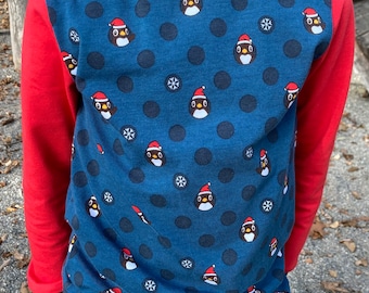 Long-sleeved children's shirt, children's sweater, children's shirt, boys, Christmas, Santa Claus, Christmas sweater, penguin,