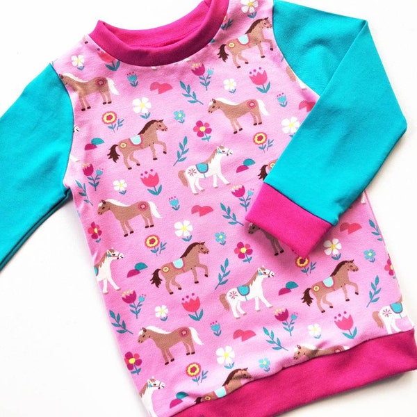 Long sleeve shirt children, children's sweater, children's shirt, baby, girls, t-shirt, short sleeve, horses