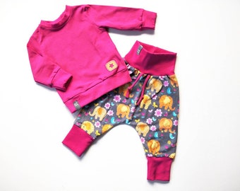 Shirt and trousers, 2-piece set, baby clothes, bloomers, jumper, long-sleeved shirt, baby set, girls, elephant