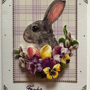 Osterkarte in 3D-Technik mit Hase und Blumen