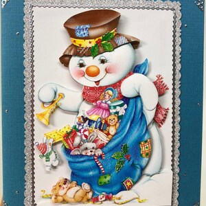 Weihnachtskarte in 3D-Technik mit Schneemann
