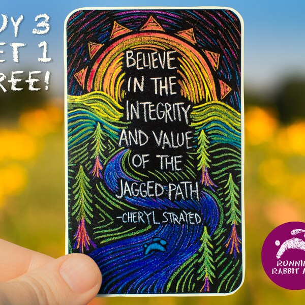 Cheryl Strayed Nature Sticker-  Feminist writer Inspirational quote with sun & mountains. An excellent holiday stocking stuffer gift idea!