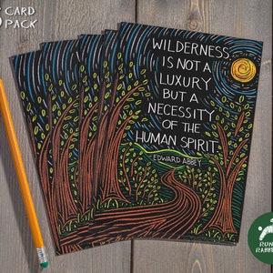 Lot de 5 cartes postales - Edward Abbey, citation inspirante sur la nature avec paysage illustré coloré. Excellent pour scrapbooking ou décoration murale