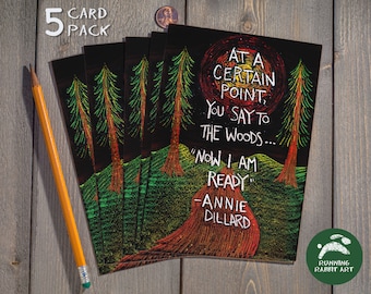 Postcard Set- Illustrated nature chalk art with Inspirational quote by author Annie Dillard.