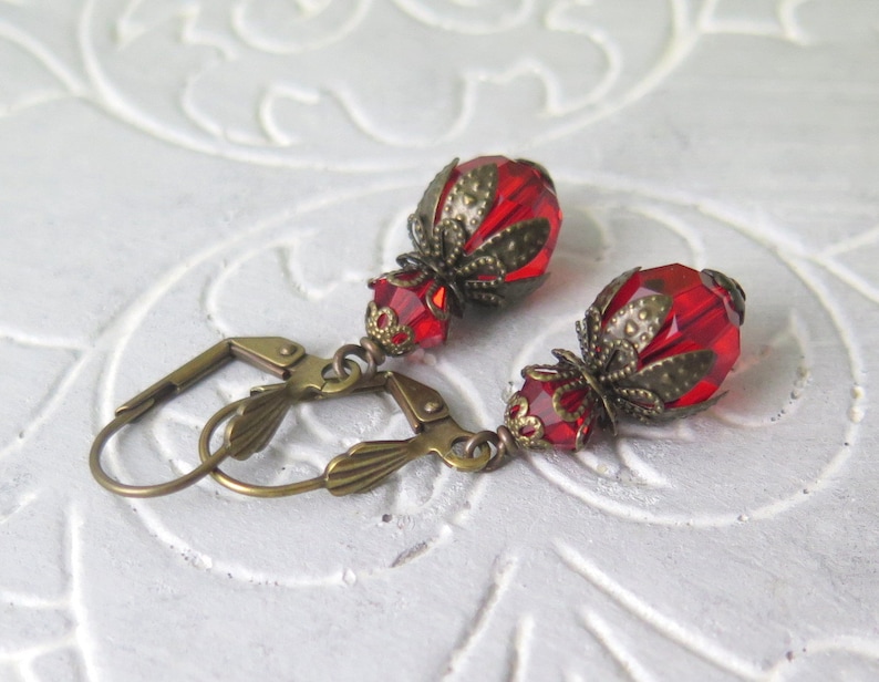 Red Crystal Earrings Antique Style