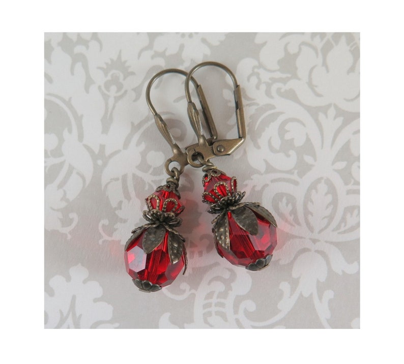 Red Crystal Earrings Antique Style