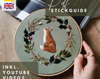 Stickvorlage Winter Fuchs, Sticken, Embroidery, Stickanleitung, weihnachten, DIY, Guides, Pattern Designs