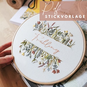 Embroidery Template, PDF Pattern, Spring, Springtime with wildflowers, embroider