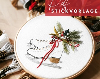 Stickvorlage  , Sticken, PDF, Patterns Design, Blumen, Flower, Needle Painting, Weihnachten, Winter, Schlittschuh, Stickerei