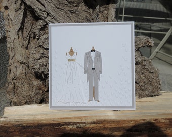 Wedding card - bride and groom / golden thread