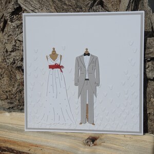 Hochzeitskarte / Brautpaar - rote Schleife