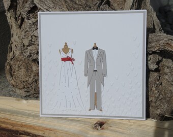 Wedding card / newlyweds - red bow