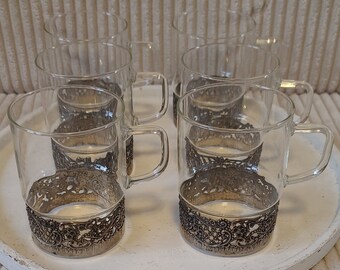 ensemble de 6 verres à thé vintage Schott & Gen. avec cadre en argent 835