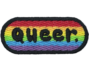 Gay Pride Embroidered Iron On Patch - 2.75x1" | Red Orange Yellow Green Blue LGBTQIA+ Queer Flag Clothes Accessory for Hats, Bags, & Jackets