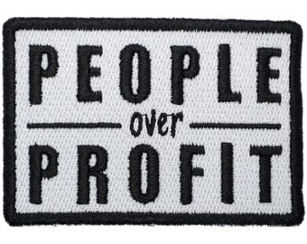 People over Profit Embroidered Iron On Patch - 3x2 | Political Ethical Text Clothes Accessory for Hats, Bags, Jackets & More