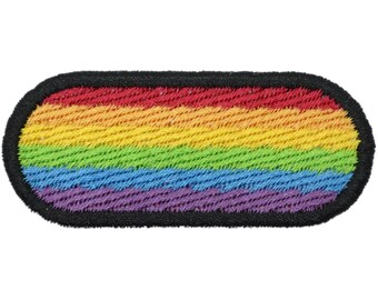 Gay Pride Embroidered Iron On Patch - 2.75x1" | Red Orange Yellow Green Blue LGBTQIA+ Queer Flag Clothes Accessory for Hats, Bags, & Jackets