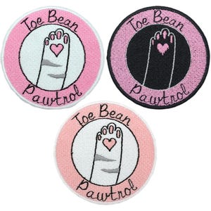 Toe Bean Pawtrol Embroidered Iron On Patch - 3x3" | Cute Cat Paw Pink Black and White Clothes Accessory for Hats, Bags, Jackets & More