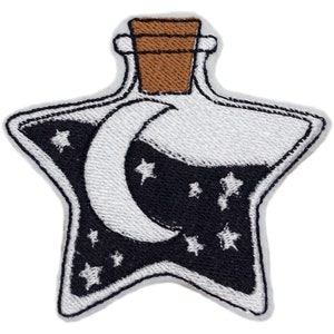 Star Jar Embroidered Iron On Patch - 3x2.75" | Cute Moon and Stars Night Sky Witchy Clothes Accessory for Hats, Bags, Jackets & More