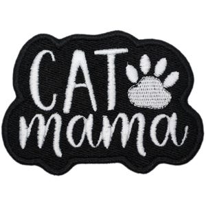 Cat Mama Embroidered Iron On Patch - 3.25x2.5" | Cute Paw Toe Beans Kitty Kitten Text Clothes Accessory for Hats, Bags, Jackets & More