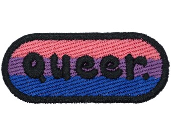 Queer Bisexual Pride Embroidered Iron On Patch - 2.75x1" | LGBTQIA+ Pink Blue Flag Clothes Accessory for Hats, Bags, Jackets & More