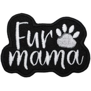 Fur Mama Embroidered Iron On Patch - 3.25x2.5" | Cute Paw Toe Beans Furry Pet Mom Text Clothes Accessory for Hats, Bags, Jackets & More