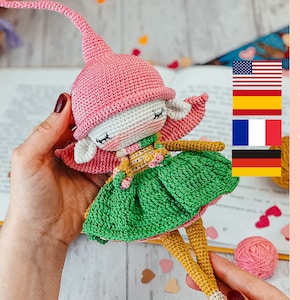 PDF PATTERN Amigurumi Flower Elf,  Crochet Doll, DIY, Stuffed Toy, Crochet Gift, Pattern English, Español, Français, Deutsch
