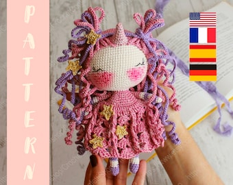 PDF Anleitung Amigurumi Puppe Einhorn, gehäkeltes Spielzeug, DIY süßes Spielzeug, handgemacht Bestes Geschenk 20cm Englisch, Patron Français, Patrón Espanol, Deutsh