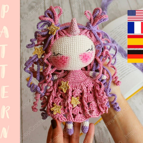 PDF Pattern Amigurumi Doll Unicorn, Crochet Toy, DIY Cute Toy, Handmade Best Gift 20cm/7.8" English, Patron Français, Patrón Espanol, Deutsh