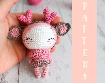 PDF Amigurumi Pattern, Crochet Little Doll Deer, Crochet Deer Accessory, Crochet Toy Pattern Little Deer 9 cm / 3.5"