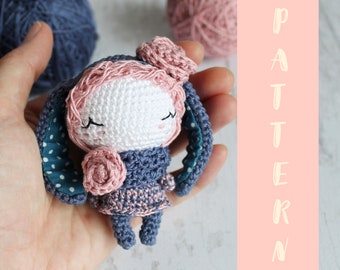 Pattern Crochet Little Girl Rabbit, Crochet Amigurumi Rabbit Accessory, Amigurumi Dolls Pattern, PDF Crochet Toy Bunny Pattern 9 cm / 3.5"