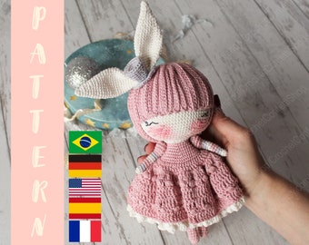PDF PATTERN Amigurumi Bunny Marshmallow,  Crochet Doll Rabbit, Stuffed Toy English, Español, Français, Deutsch. Portuguesa Brasileira