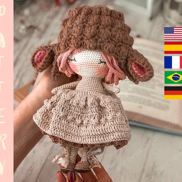 PDF PATTERN Amigurumi Doll Cute Sheep,  Crochet Stuffed Toy, Best Gift Idea English, Español, Français, Portuguesa Brasileira, Deutsch