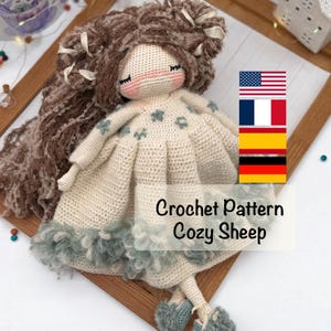 Patrón de ganchillo en PDF para muñeca de oveja acogedora, patrón de muñeca amigurumi, juguete de peluche de ganchillo, idea de regalo hecho a mano (inglés/francés/español/alemán)