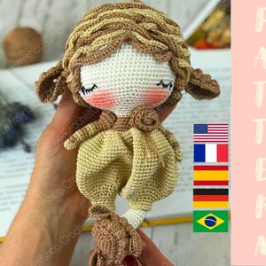 PDF PATTERN Amigurumi Sleepy Sheep,  Crochet Doll, Stuffed Sleeping Toy, English, Français, Español, Deutsche, Brazilian Portuguese