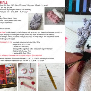 May include: A close-up of a crochet unicorn amigurumi pattern with instructions for making the toy. The pattern includes a list of materials, such as yarn, stuffing, and crochet hooks, as well as a description of the crochet technique. The image also shows a variety of yarn colors and a close-up of the unicorn's face.
