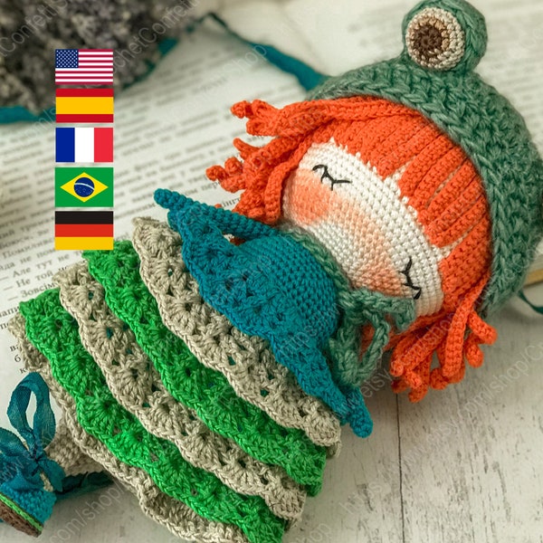 PDF PATTERN Amigurumi Doll Cute Frog,  Crochet Stuffed Toy, Best Gift Idea English, Español, Française, Portuguesa Brasileira, Deutsch