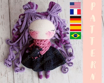 PDF Amigurumi Heks PATROON, Gehaakte kleine Halloween-pop, Knuffelcadeau Engels, Deutsch, Español, Français, Portuguesa Brasileira