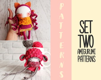 PDF SET Zwei Amigurumi Muster, Häkeln Fuchs, Amigurumi Schäfchen, Handgemachte Geschenkideen, DIY Puppe, Niedliches Kleines Stofftier