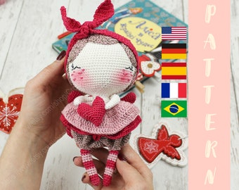 PDF Valentine Angel PATTERN, Amigurumi Doll, DIY, Stuffed Toy Gift, English, Deutsch, Patron Espanol, Patron Français, Brazilian Portuguese